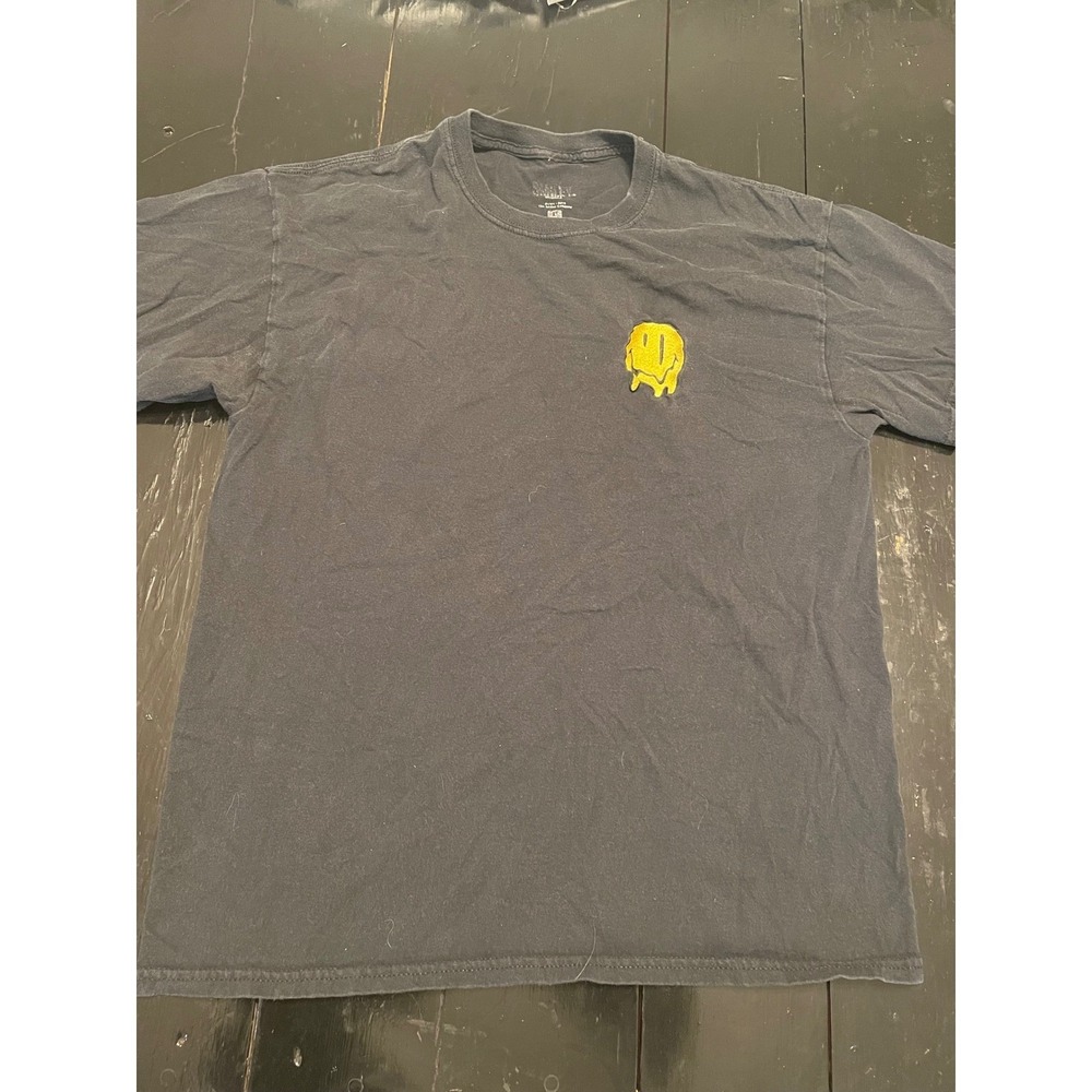 Smiley Originals Mens Black Short Sleeve T Shirt Dripping Smile Graphic Tee L